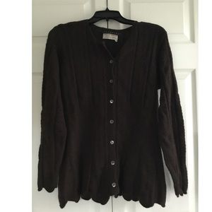 Hillary Rohde Chocolate Brown Peplum Cashmere Cardigan Sz M. Pristine Condition.